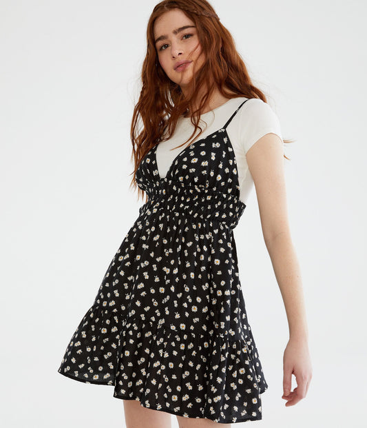 Aeropostale Floral V-Neck Babydoll Dress